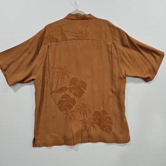 Tommy Bahama 100% Silk Button Up Down Short Sleeve Shirt Brown Mens XL Palm Tree - Picture 4 of 11